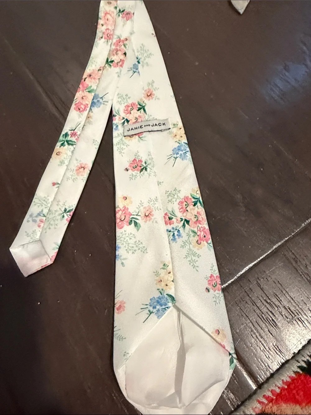Janie and Jack Cream Floral Kids Necktie with Pink and Green Accents